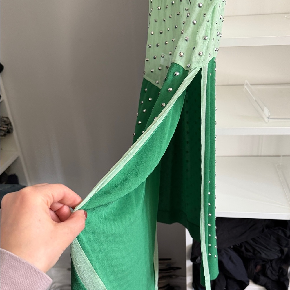 Diane Von Furstenberg Mint and Forest Green Embellished Midi Dress - Picture 7 of 9